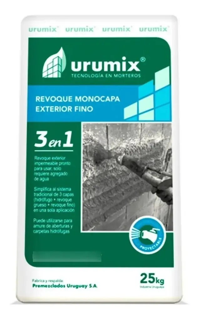 Revoque Monocapa  Proyectable Urumix 3 en 1 Exterior Fino 25 Kg 