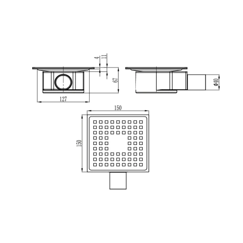Desagüe 15 X 15 40MM Acero Inox Salida Horizontal