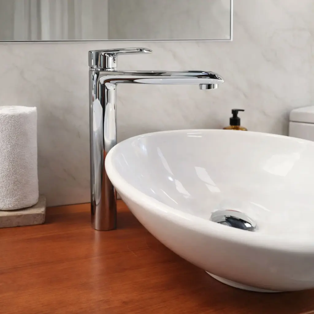 Griferia Lavatorio Alto En Brushed Nickel - Serie Salemi