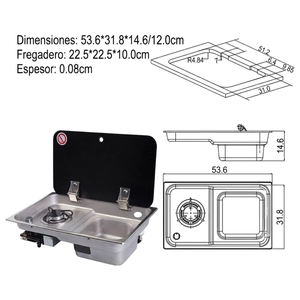 RV Anafe Super Gas 1 Hornalla + Pileta Inoxidable GR-903