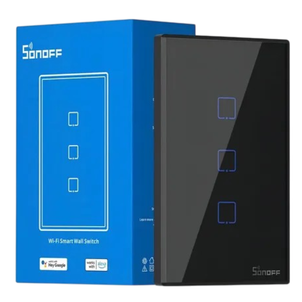 Interruptor de Pared Sonoff T3US3C-TX Wi-Fi RF 3 Botones Negro