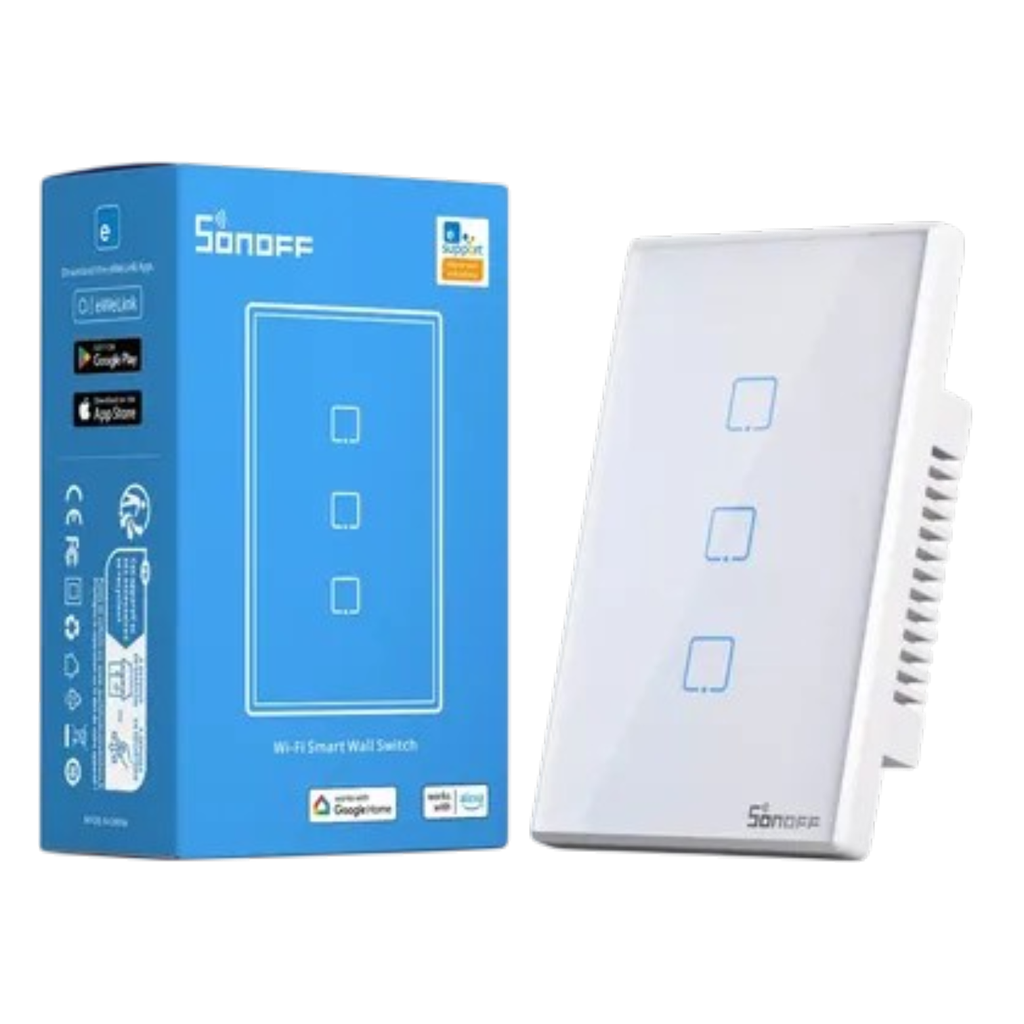 Interruptor de Pared Sonoff T3US3C-TX Wi-Fi RF 3 Botones Negro