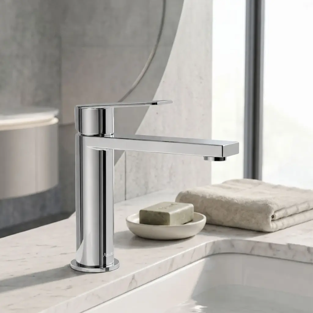 Griferia Lavatorio Alto En Brushed Nickel - Serie Salemi