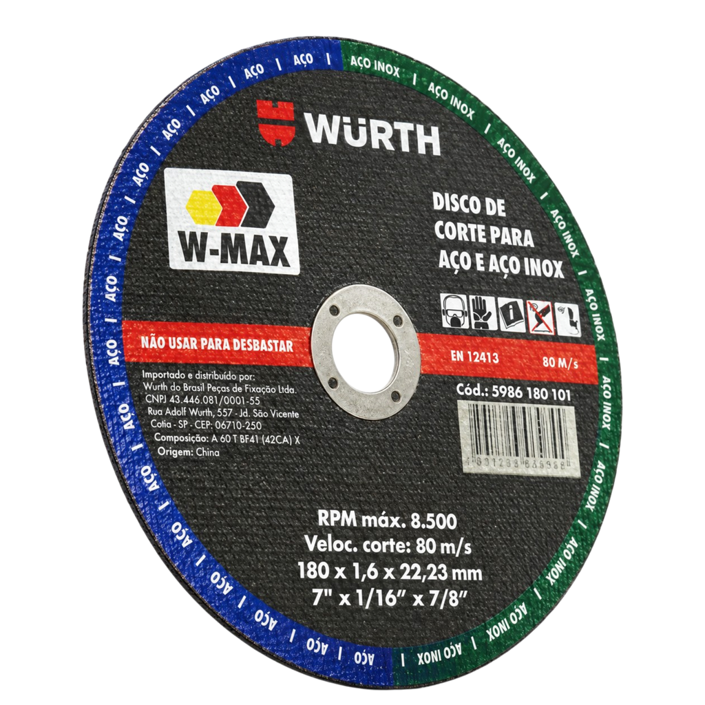 Disco de Corte W-MAX 180 x 1.6 x 22,23 - 7´´ Pulgadas