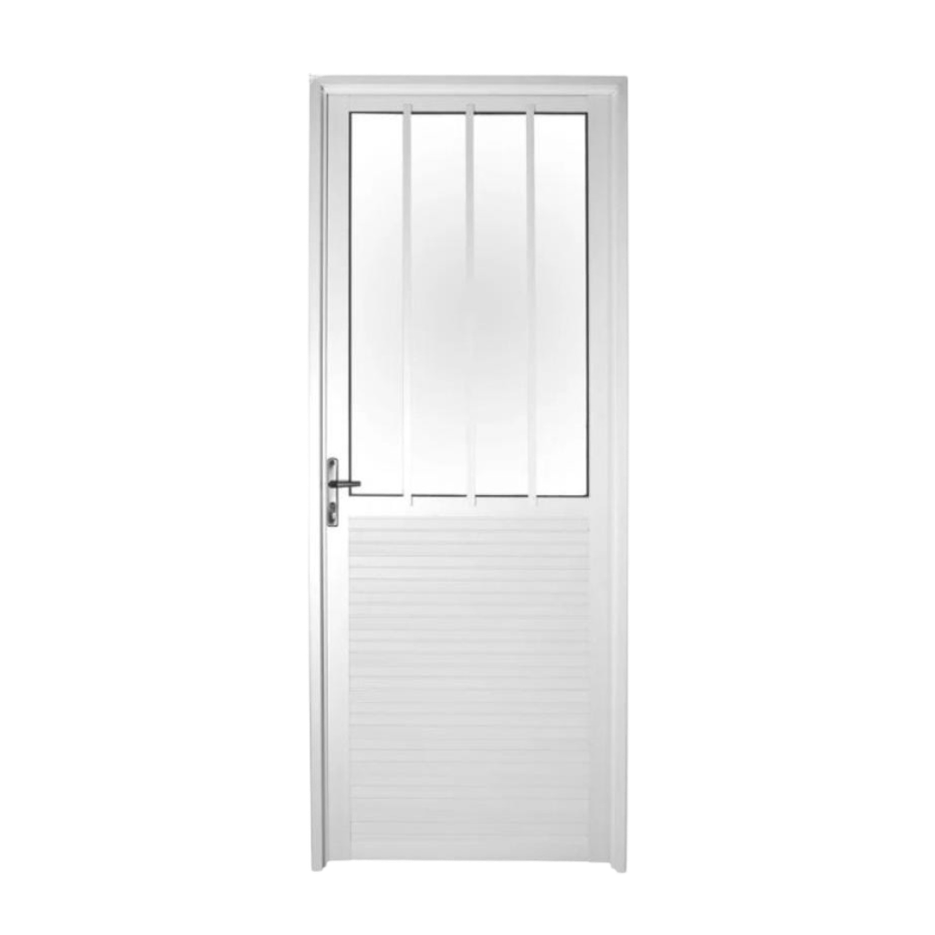 Puerta Aluminio Exterior Cocina 80cm x 200cm Mitad Vidrio con Rejas