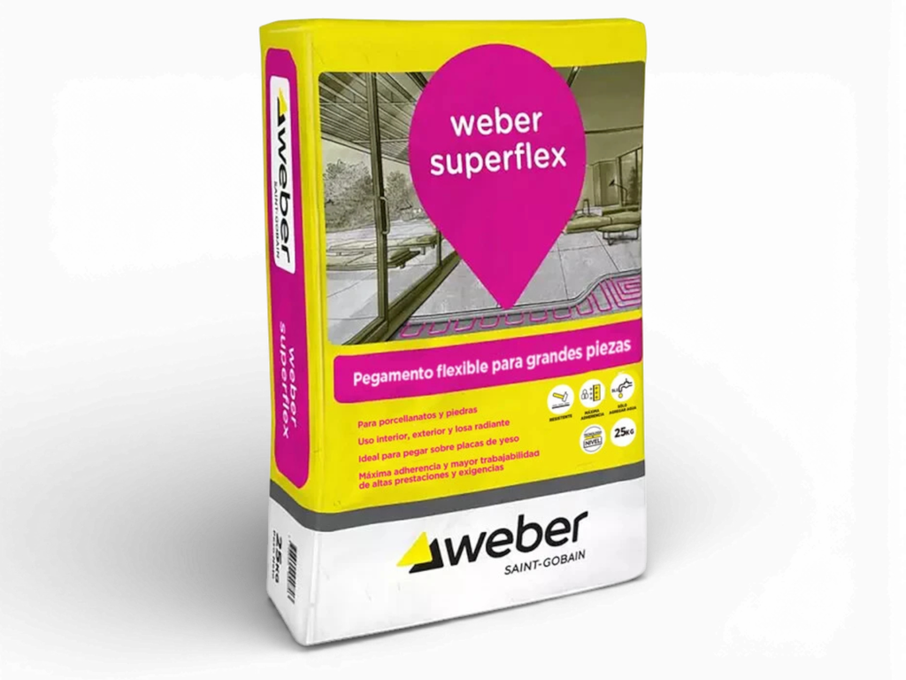 Weber Adhesivo Flexible Porcelanato Impermeable  Superflex 25 Kg