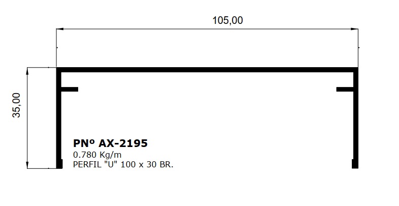 PGU Perfil Aluminio Tipo U 105 x 35mm x 6.96m Blanco 