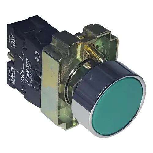 Pulsador Aro Metalico Cromado Boton Rasante Verde  