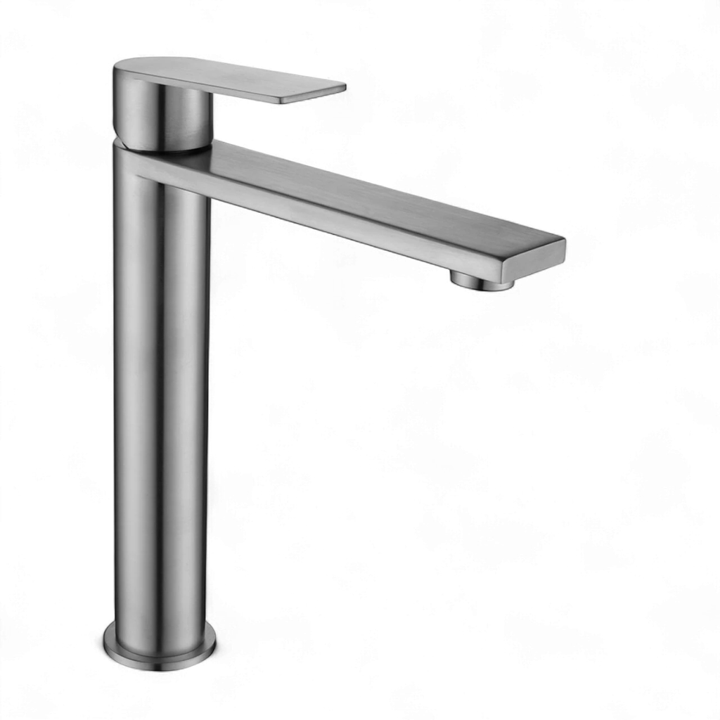 Griferia Lavatorio Alto En Brushed Nickel - Serie Salemi
