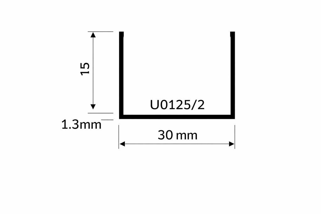Perfil Aluminio Tipo U 30 x 15m x 1.3mm x 6.4m Anodizado Natural