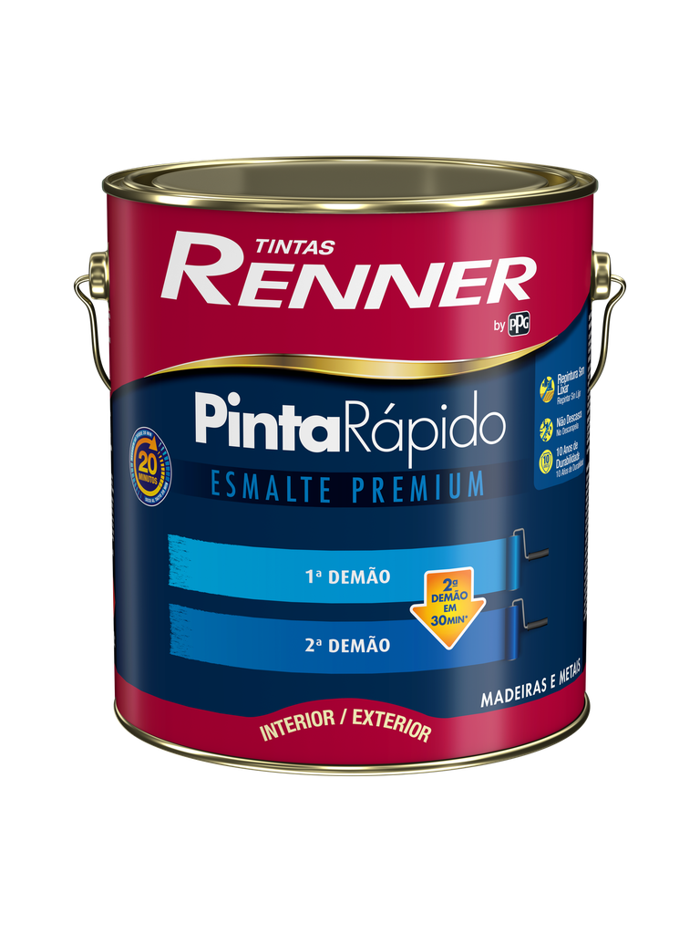 Pintura Esmalte Pinta Rapido Brillante Negro Al Agua x 3.6L Renner- 