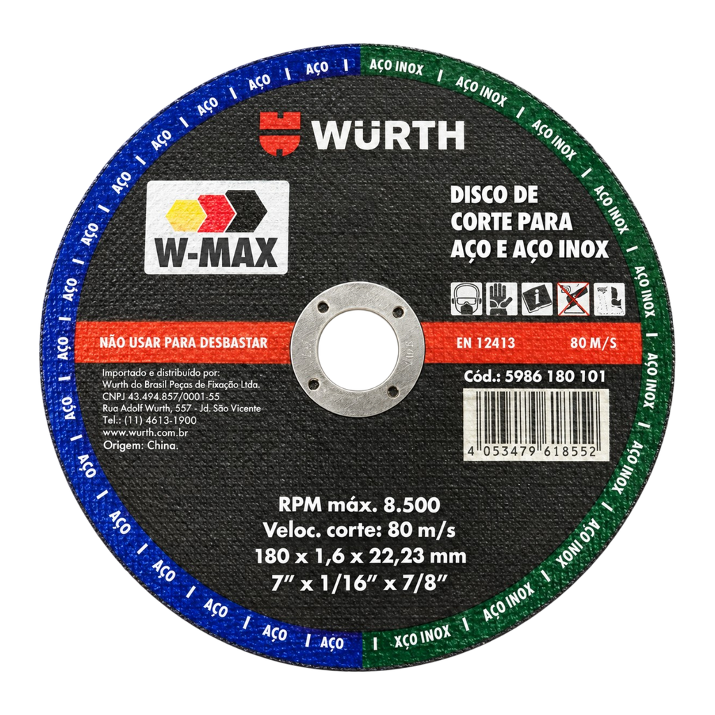 Disco de Corte W-MAX 180 x 1.6 x 22,23 - 7´´ Pulgadas