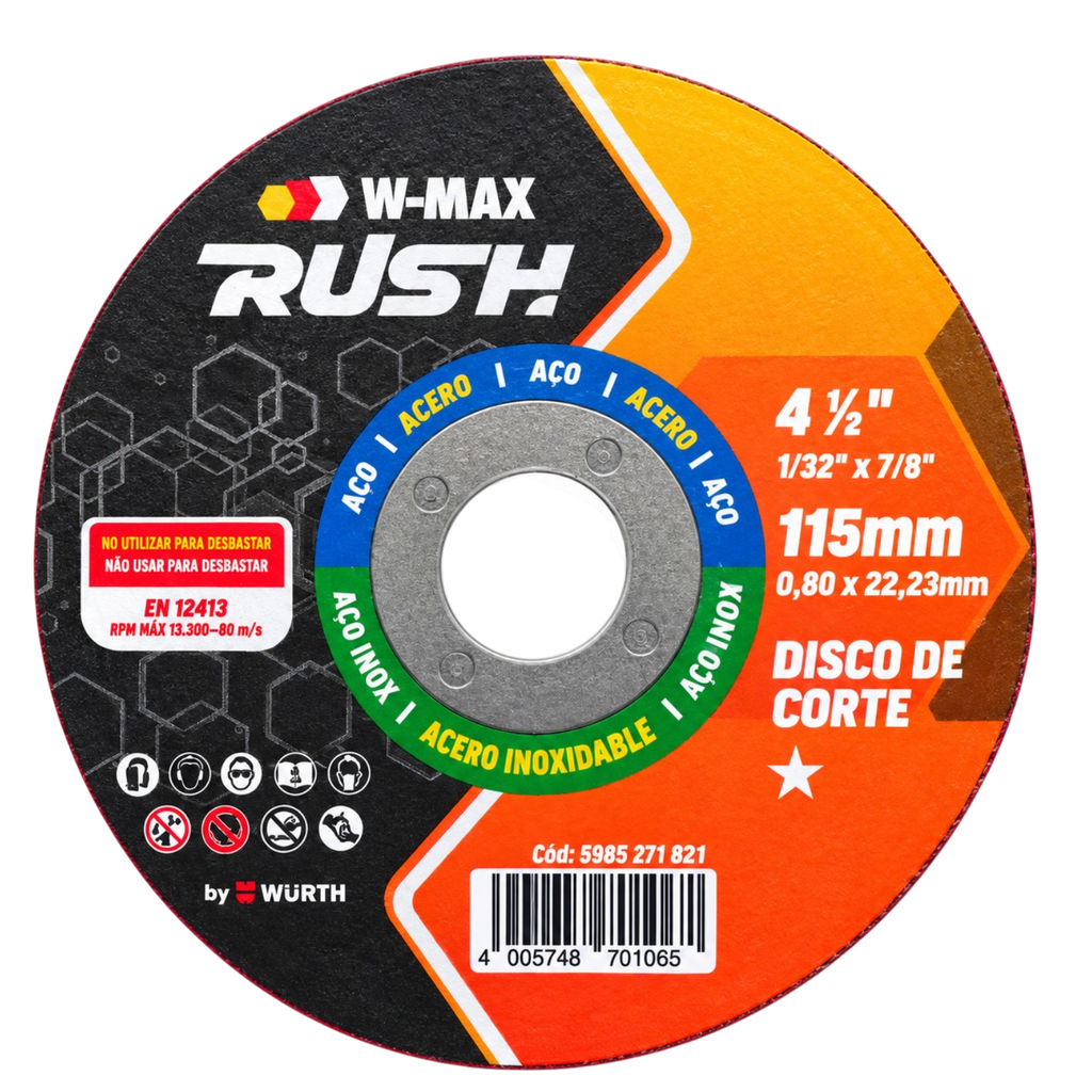 Disco de Corte Inox. W-Max Rush115 x 1.0 x 22 - 4"