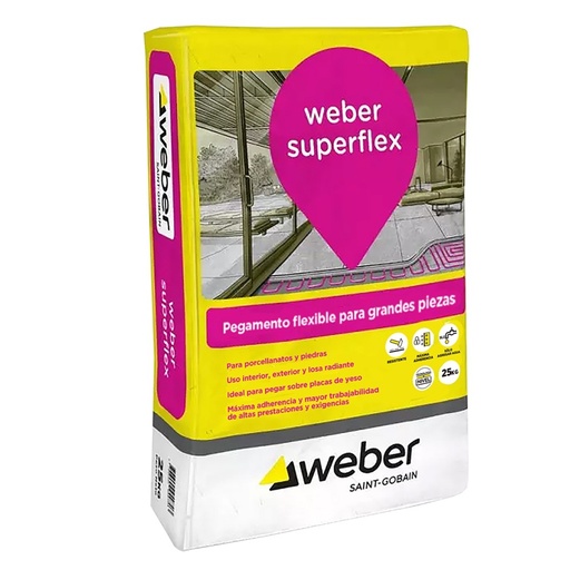 [102803] Weber Adhesivo Flexible Porcelanato Impermeable  Superflex 25 Kg