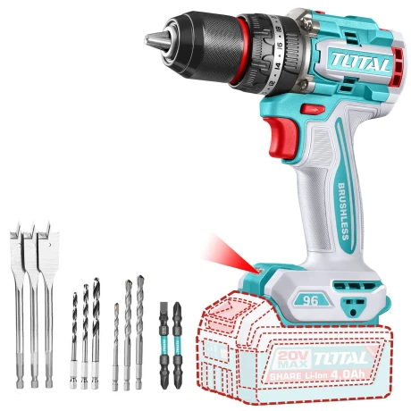 [103712] Taladro Percutor Atornillador Inalámbrico 96Nm A Batería 20v  Sin Carbones TIDLI209681