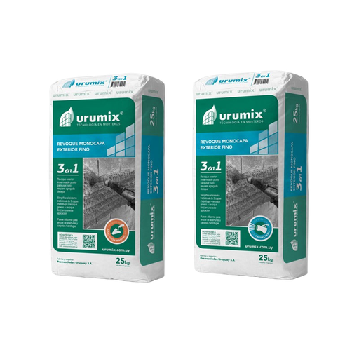 [103889] Revoque Monocapa Manual Urumix 3 en 1 Exterior Fino 25 Kg 